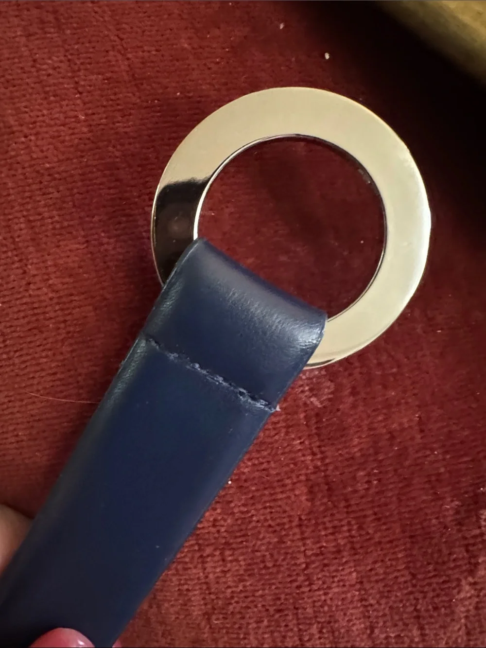 Source Unknown Navy Leather Belt with Silver Ring Buckle